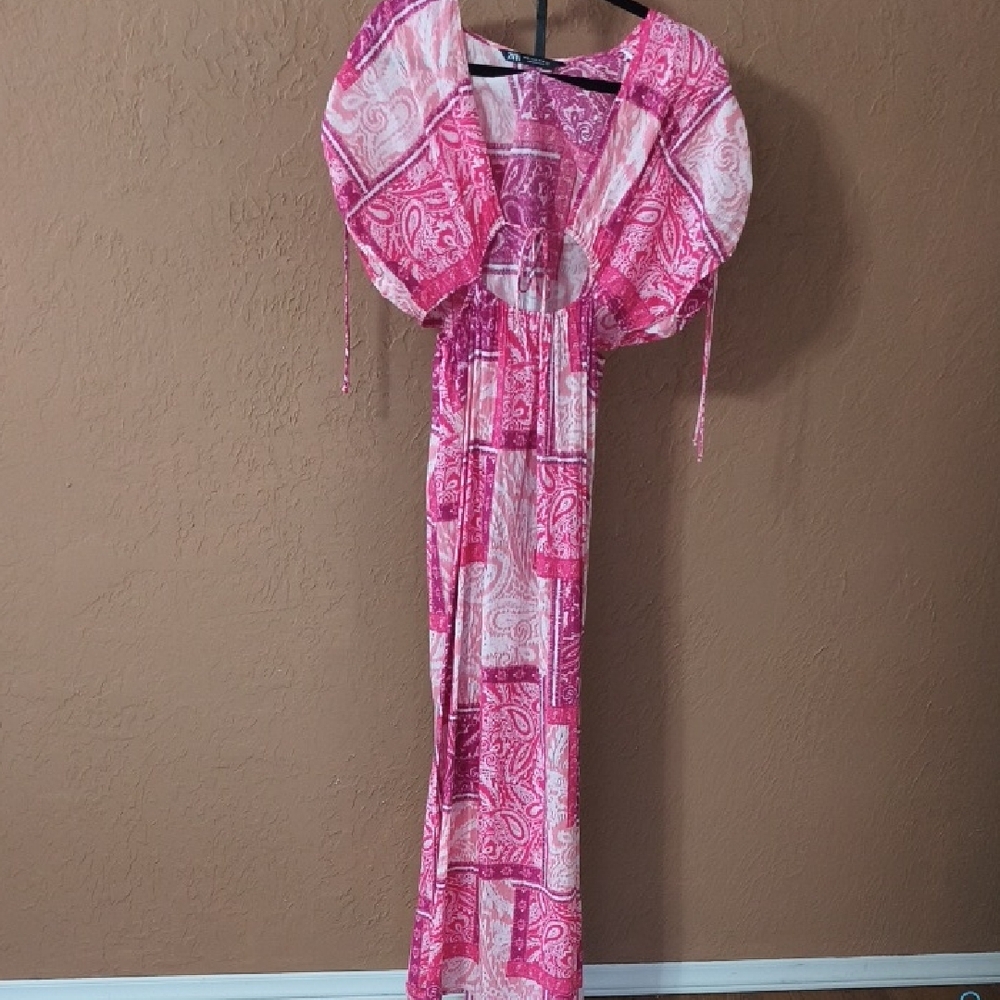 Zara Women's Pink Paisley Patchwork Maxi Beach Dress Size XS